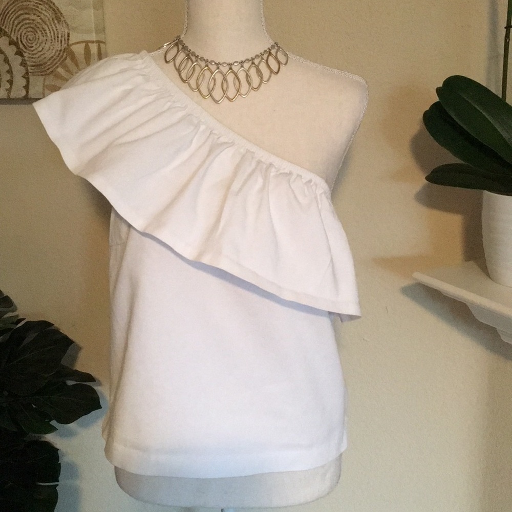 J Crew White Cotton Off One Shoulder Top